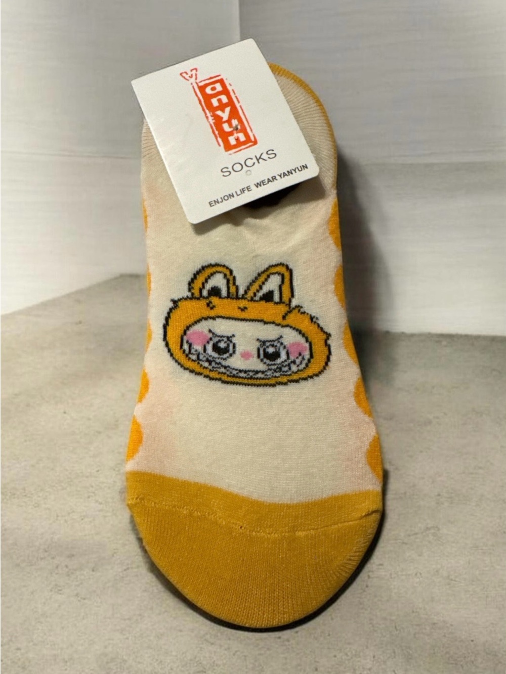 Kids Cute Bunny Face No-Show Socks - Yellow